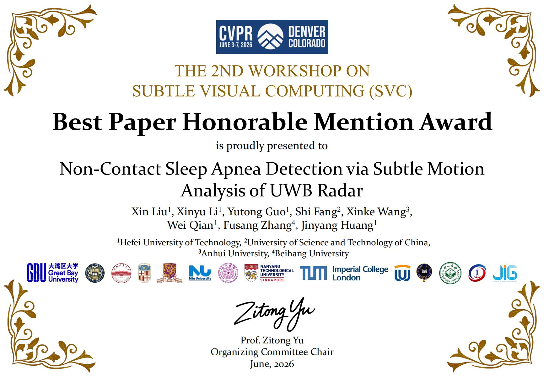 2026-CVPR The 2nd Workshop On Subtle Visual Computing (SVC) Best Paper Honorable Mention Award_01.jpg